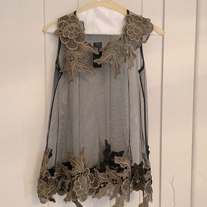 Studio Black and Gold Sheer Lace Top, Small